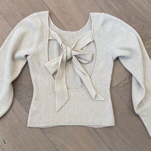 Reformation Cream Ribbed Crew Neck Sweater